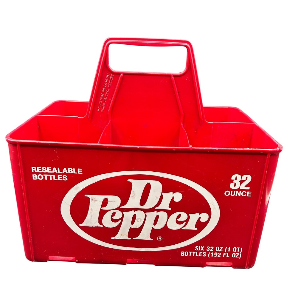 Vintage Dr Pepper Red Plastic 6 Bottle Carrier Crate 32 Ounce Resealable Soda